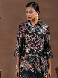 Libas Floral Printed Shirt Collar A-Line Dress With waistbelt