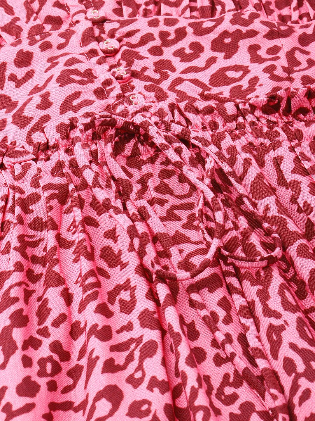 DressBerry Old World Glamour Animal Print Smocked Maxi Dress