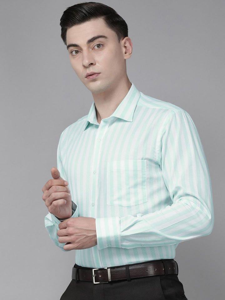 Park Avenue Men Blue & White Slim Fit Striped Pure Cotton Formal Shirt