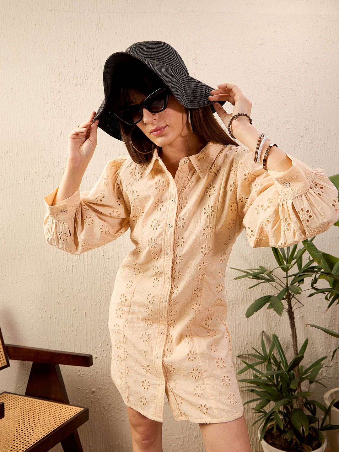 SASSAFRAS Schiffli Shirt Dress