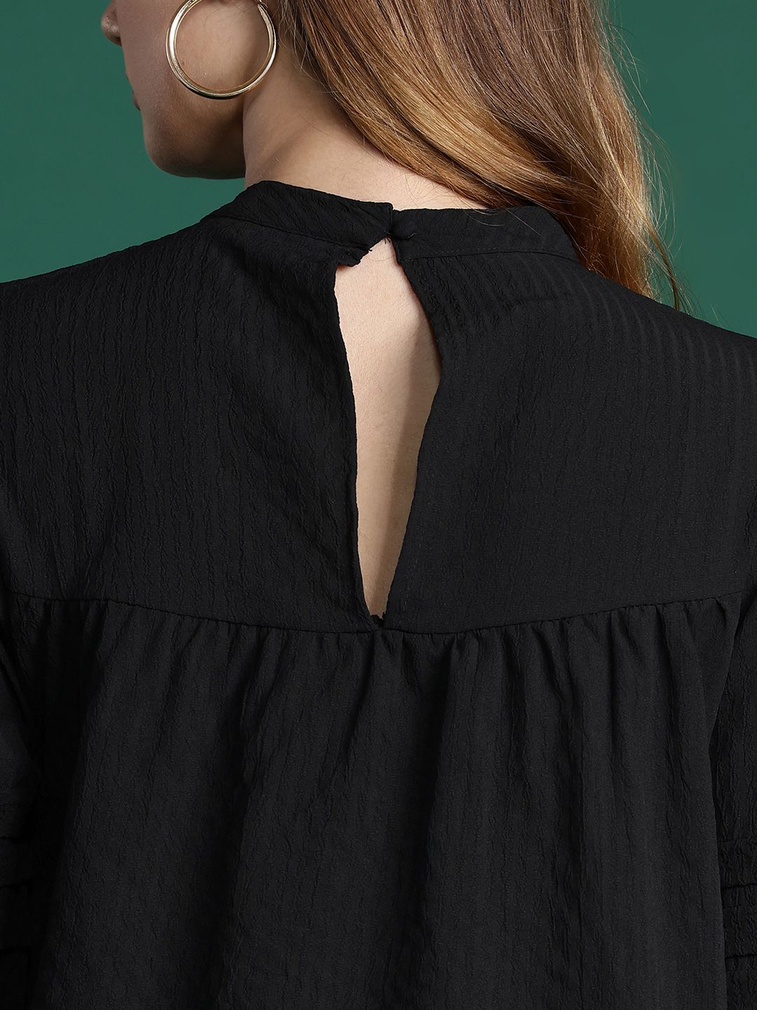 DressBerry Textured Puff Sleeve Empire Top