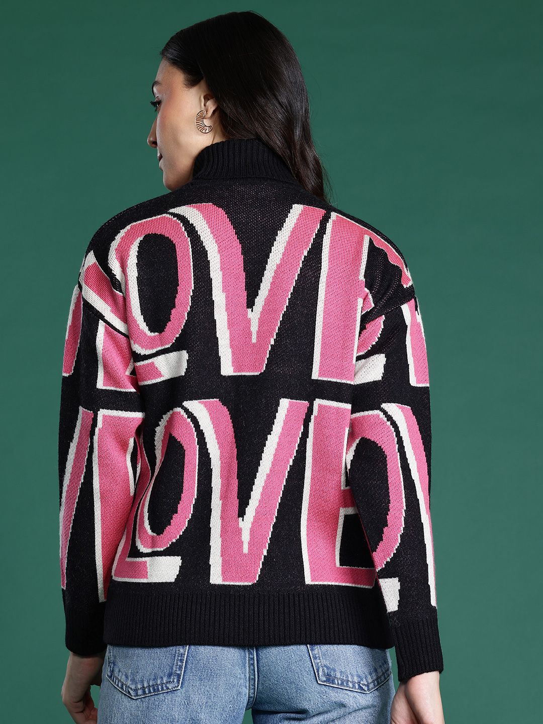 DressBerry Typography Turtle Neck Pullover