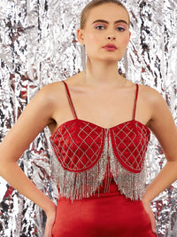 STREET 9 Red Embellished Shoulder Straps Satin Bodycon Dress