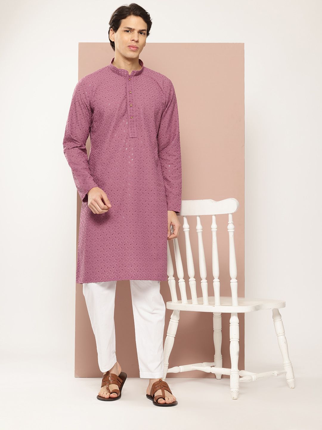 See Designs Men Embroidered Sequinned Kurta with Pyjamas