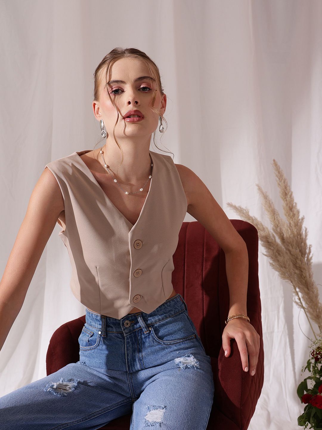 STREET 9 Woven V-Neck Waistcoat