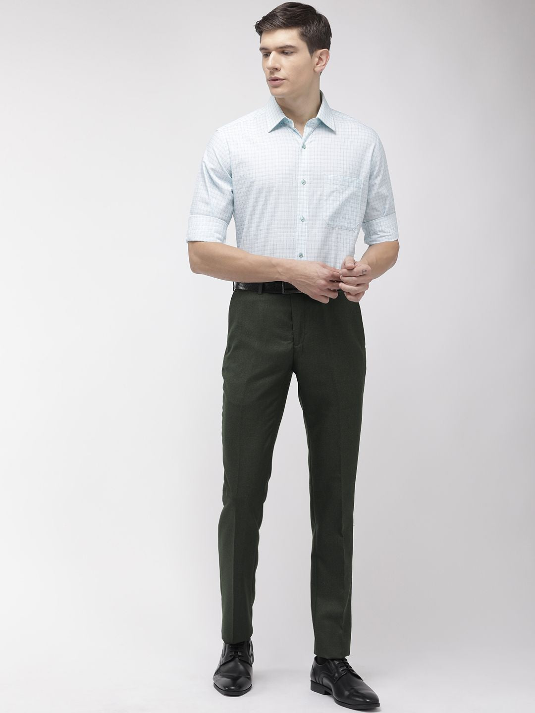 Raymond Men Green Slim Fit Solid Formal Trousers