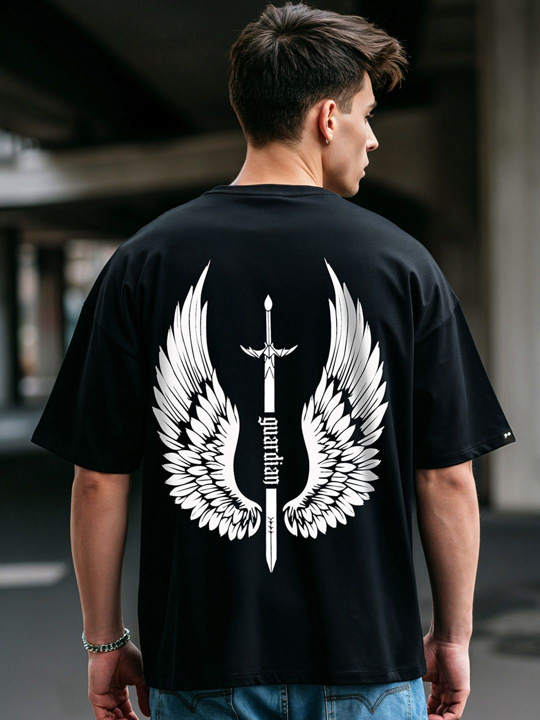 Bewakoof Guardian Wings Graphic Printed Pure Cotton Oversized T-shirt