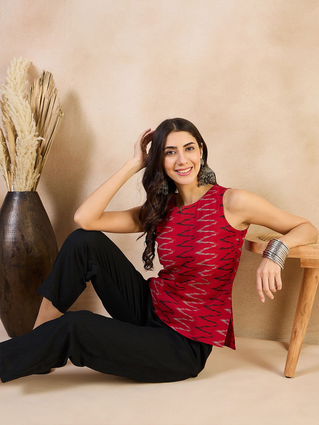 Anouk Geometric Print Cotton Styled Back Top