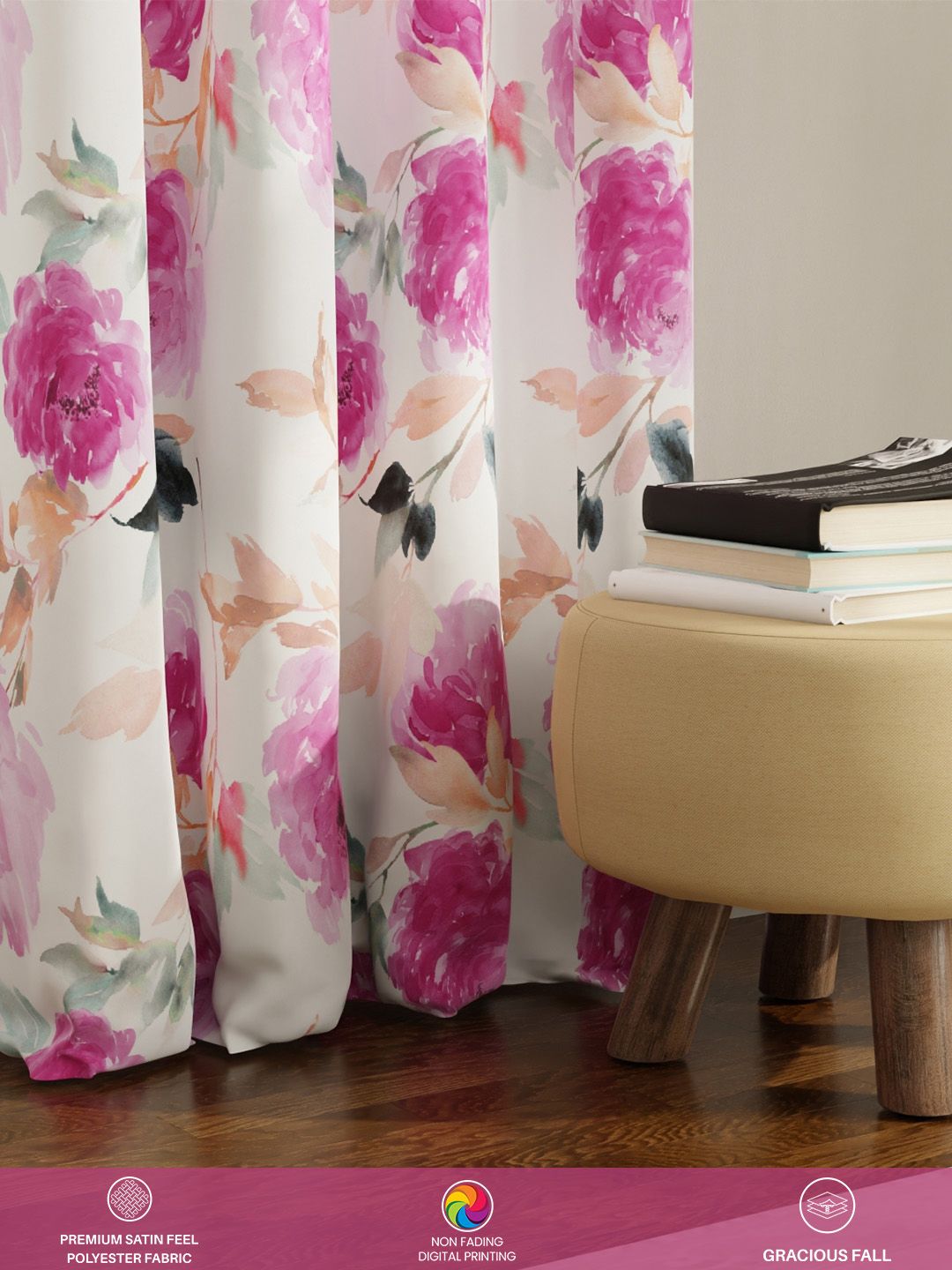 URBAN SPACE Pink & Orange Set of 2 Floral Window Curtain