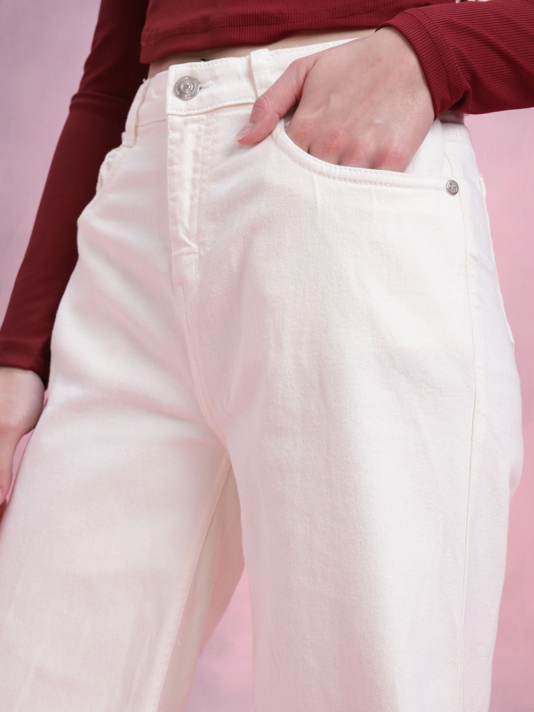 DressBerry Women Wide Leg Mid-Rise Stretchable Jeans