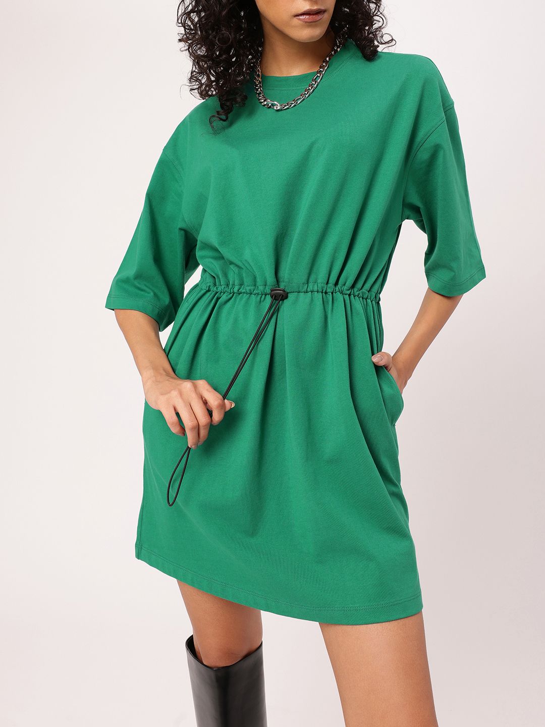 Own The Street Vibe Mini T-shirt Dress With Waist Toggle