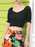 DressBerry Vintage Vibes Shirred Chic Crop Top