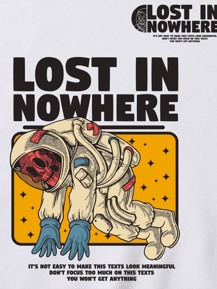 Bewakoof Lost in Nowhere Graphic Printed Drop-Shoulder Oversized Pure Cotton T-shirt