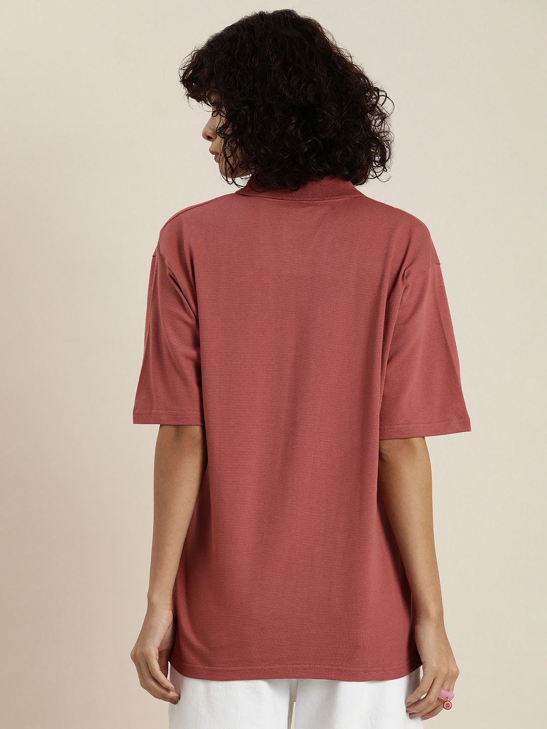 DILLINGER Womens Honeycomb Structure Oversized Polo T-shirt