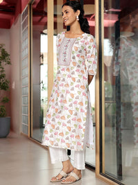 Libas Floral Printed Regular Thread Work A Line Kurta with Palazzos