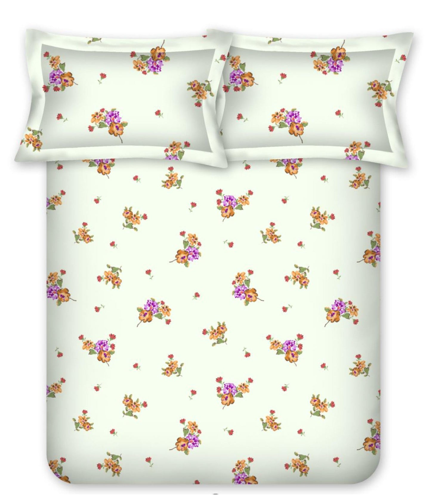 BOMBAY DYEING Green & Magenta Floral Pure Cotton 164 TC Queen Bedsheet With 2 Pillow Covers