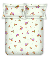 BOMBAY DYEING Green & Magenta Floral Pure Cotton 164 TC Queen Bedsheet With 2 Pillow Covers