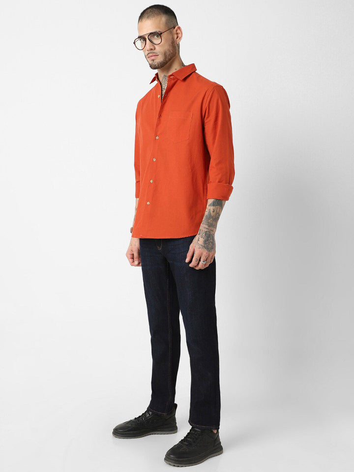 VASTRADO Classic Slim Fit Long Sleeves Spread Collar Cotton Opaque Casual Shirt