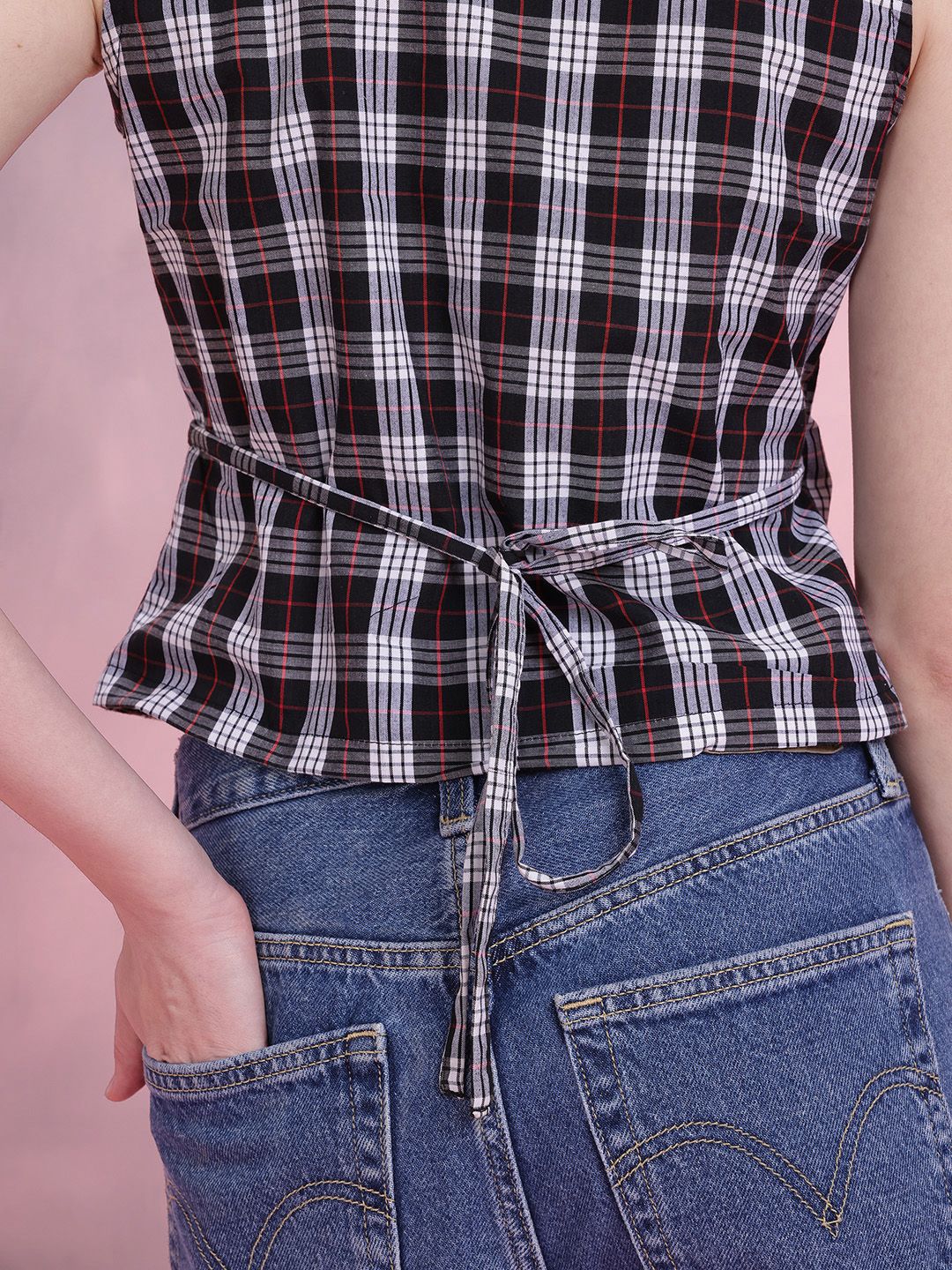 DressBerry Tartan Checked Wrap Regular Top with Tie-ups