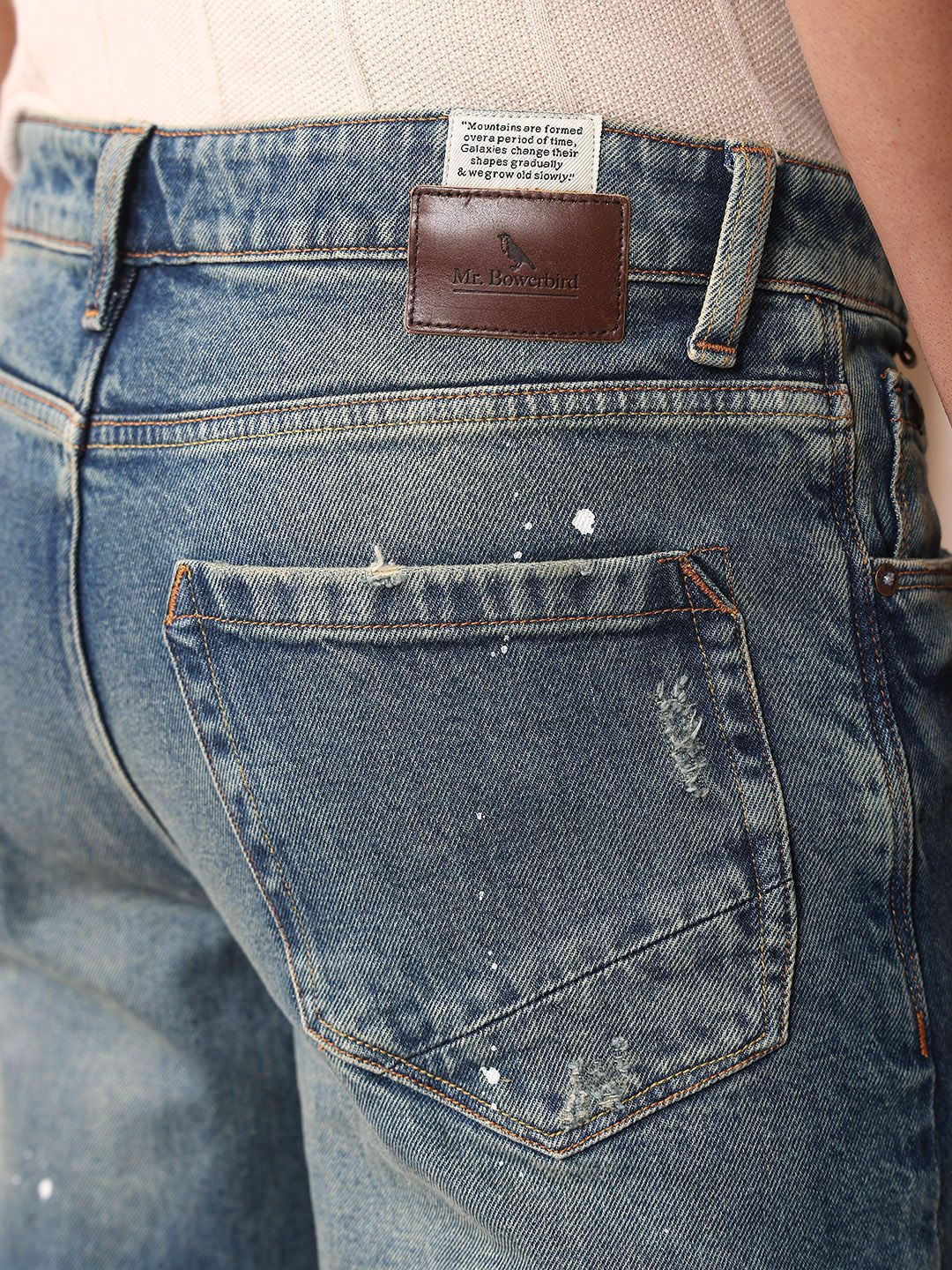 Mr Bowerbird Men Tapered Fit Mid-Rise Low Distress Heavy Fade Cropped Stretchable Jeans