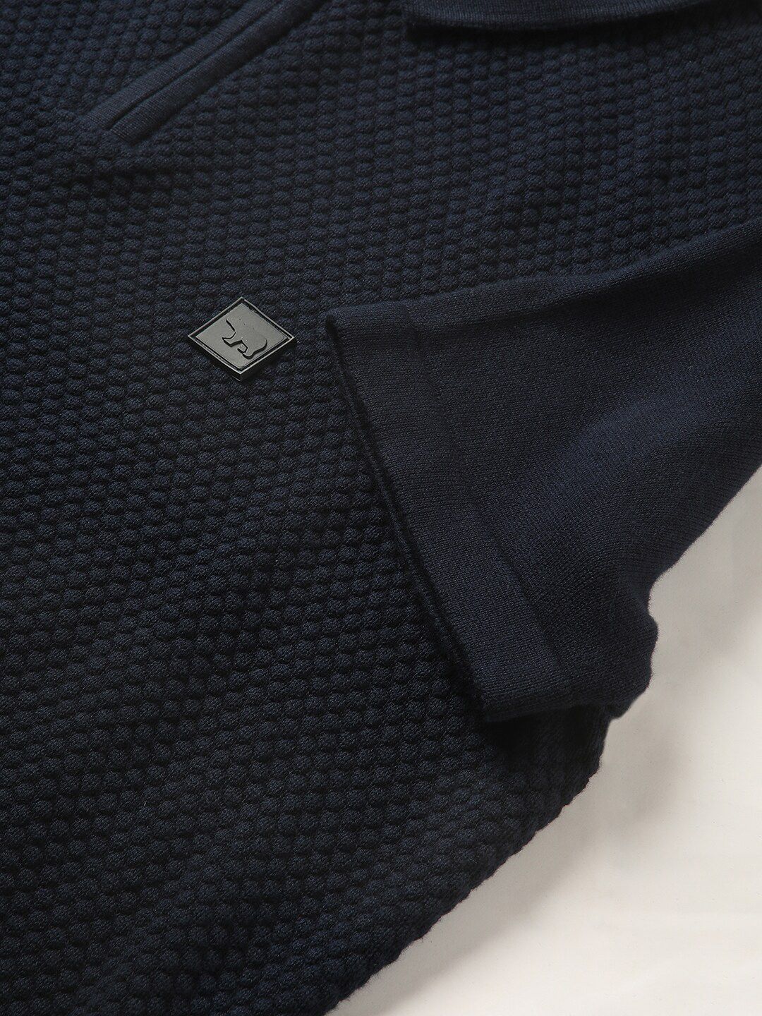 THE BEAR HOUSE Self Design Polo Collar Slim Fit Pure Cotton T-shirt
