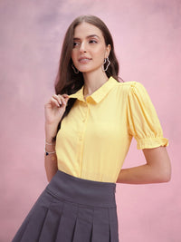 DressBerry Solid Puff Sleeves Casual Shirt