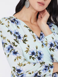 Berrylush Green Floral Crepe Dress