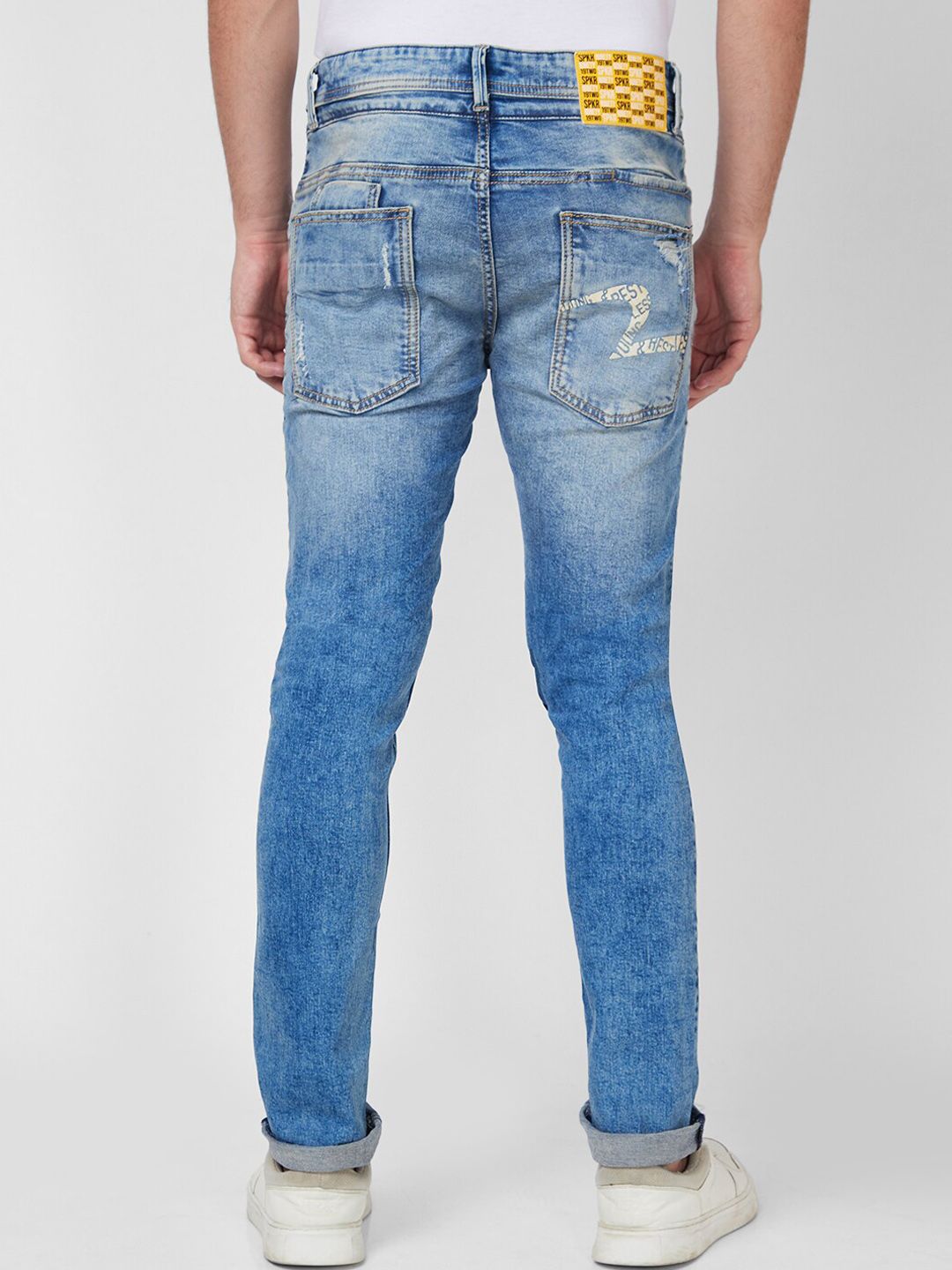 SPYKAR Men Skinny Fit Low-Rise Highly Distressed Heavy Fade Stretchable Cotton Jeans