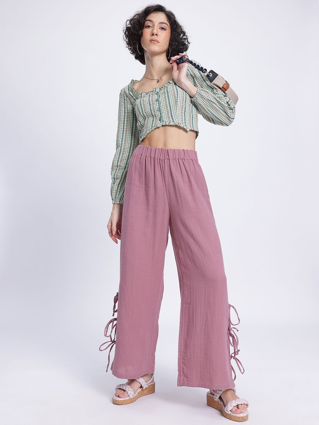 DressBerry Sheer Seersucker Frill Detail Shirt-Style Top