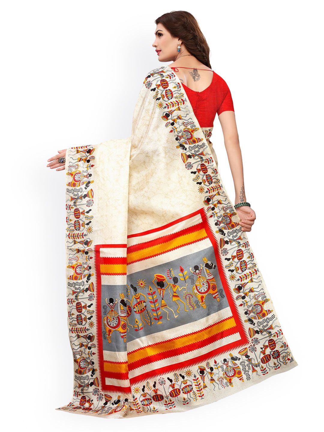 KALINI Off-White Khadi Silk Printed Khadi Saree