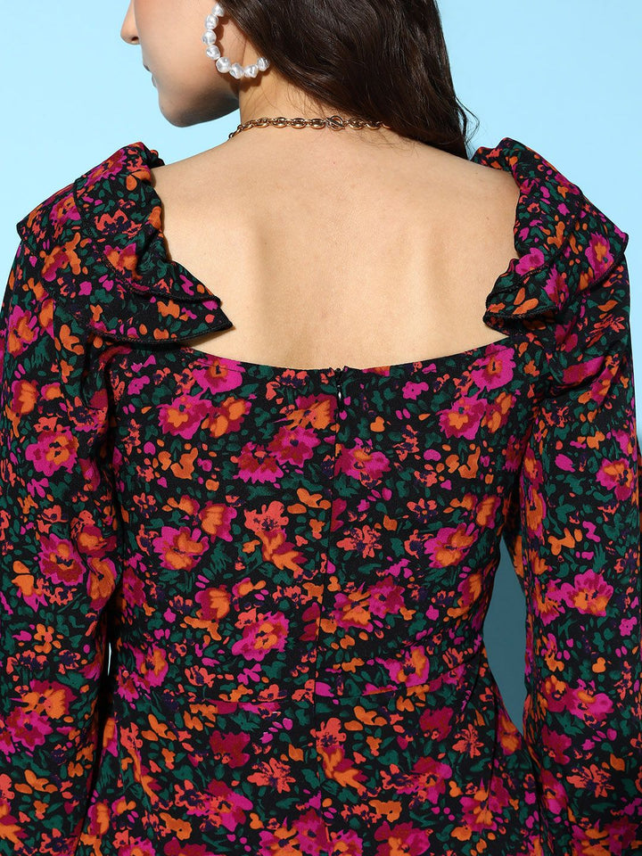 Berrylush Women Elegant Black Floral Pattern Play Dress