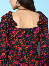 Berrylush Women Elegant Black Floral Pattern Play Dress