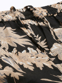 SANSKRUTIHOMES Women Black & Beige Printed Cotton Night suit