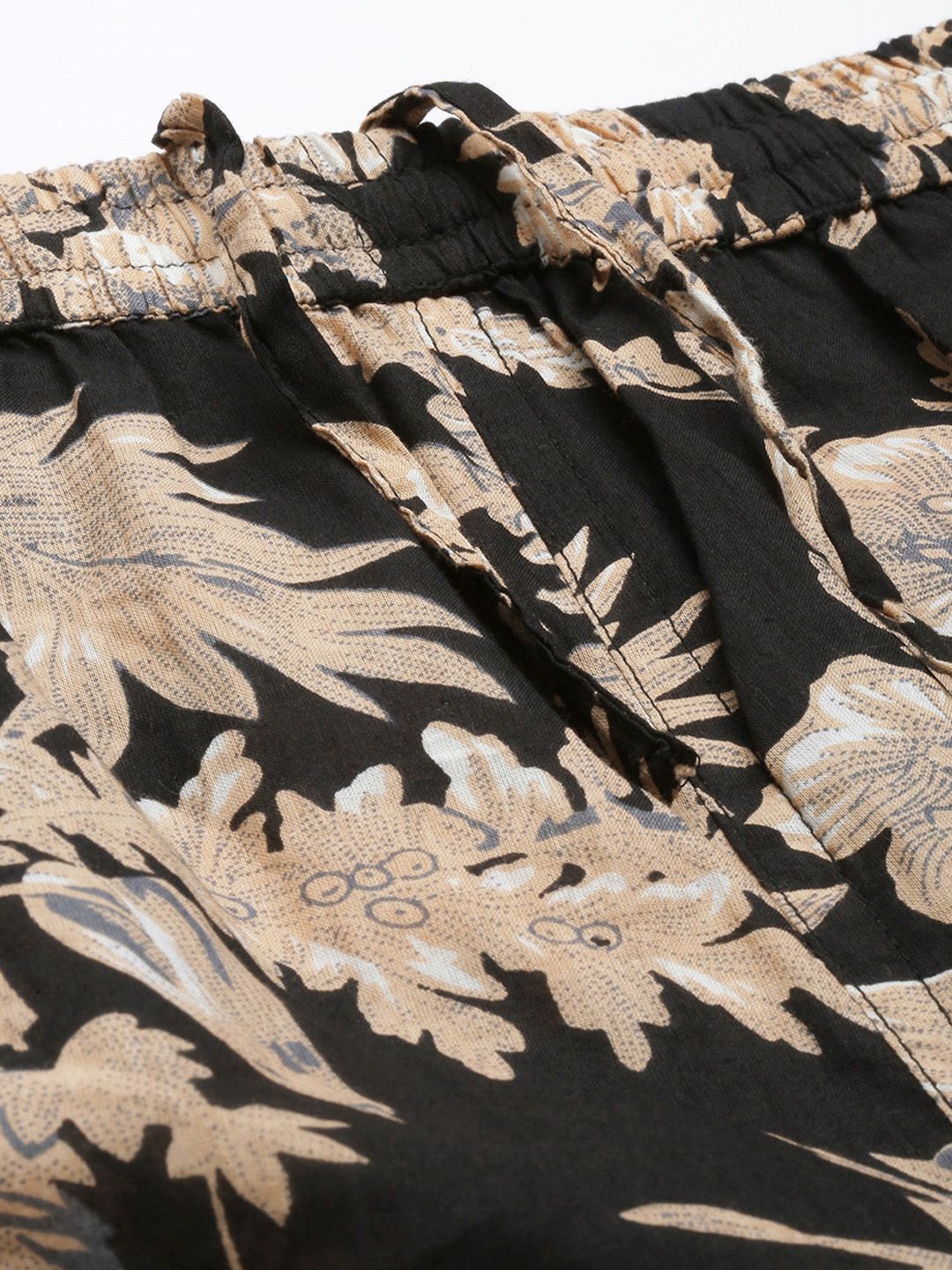 SANSKRUTIHOMES Women Black & Beige Printed Cotton Night suit