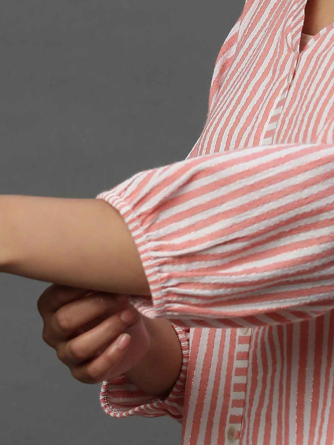 AURELIA Striped V-Neck Pure Cotton Kurti