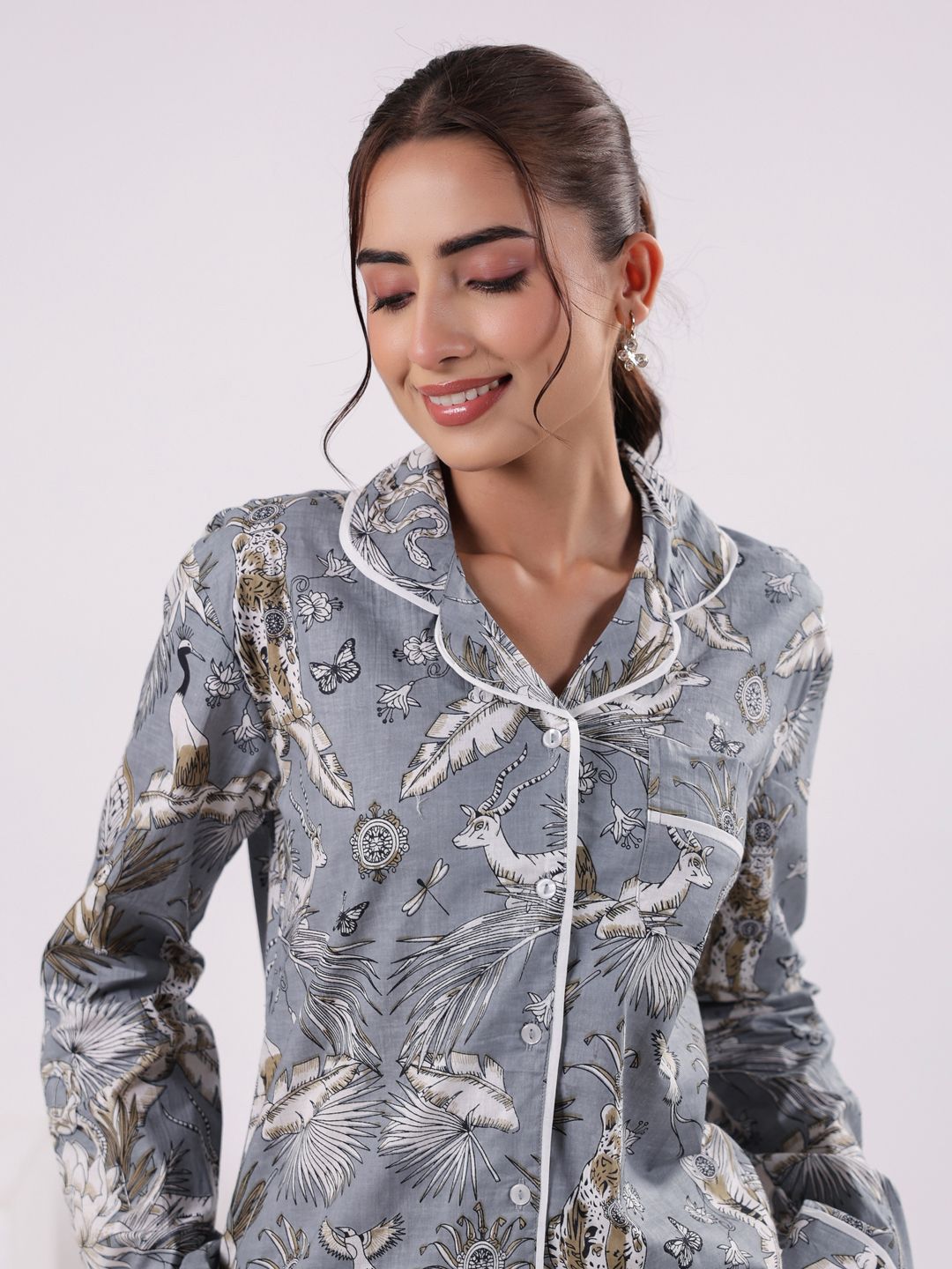 SANSKRUTIHOMES Women Printed Pure Cotton Night suit