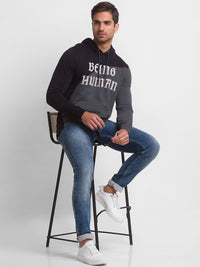 Being Human Men Black Printed Hooded Sweatshirt