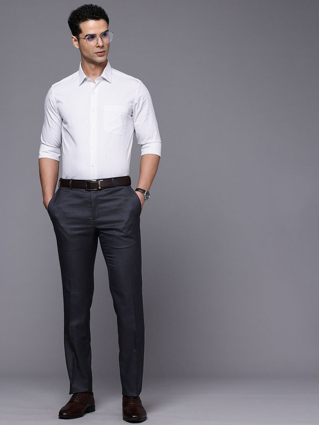 Raymond Men Checked Slim Fit Formal Trousers