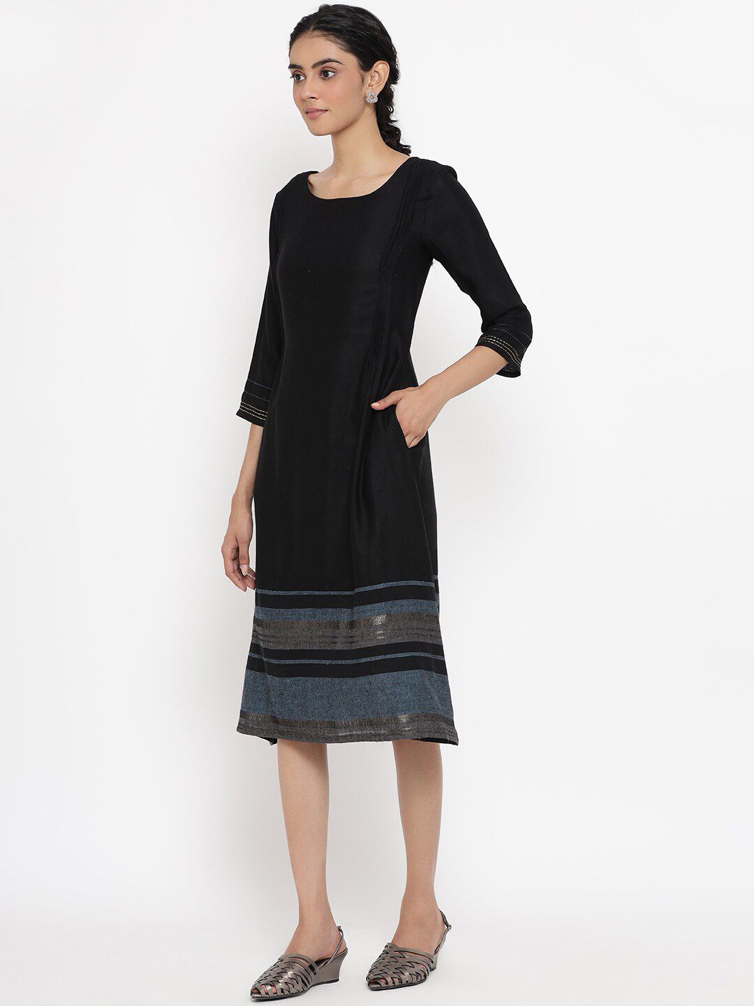 W Women Black Solid Kurta