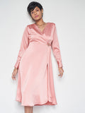 AND V-Neck Long Cuffed Sleeves Midi Dress