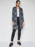 AND Checked Collarless Long Sleeves Longline Shrug