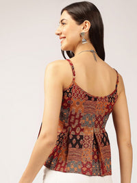 Anouk Ethnic Printed Sleeveless Cotton Peplum Crop Top