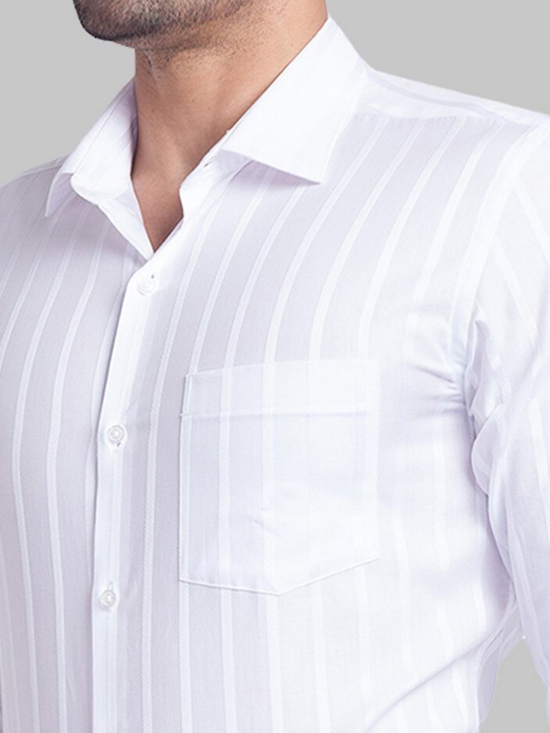 Park Avenue Men White Striped Slim Fit Formal Shirt