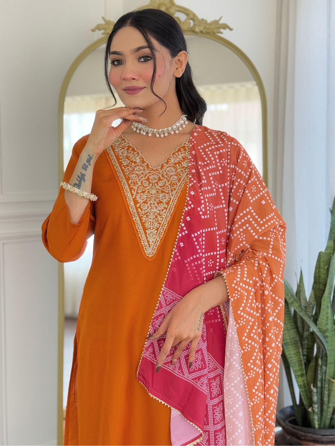 KALINI Women Ethnic Motifs Embroidered Regular Kurta with Trousers & With Dupatta