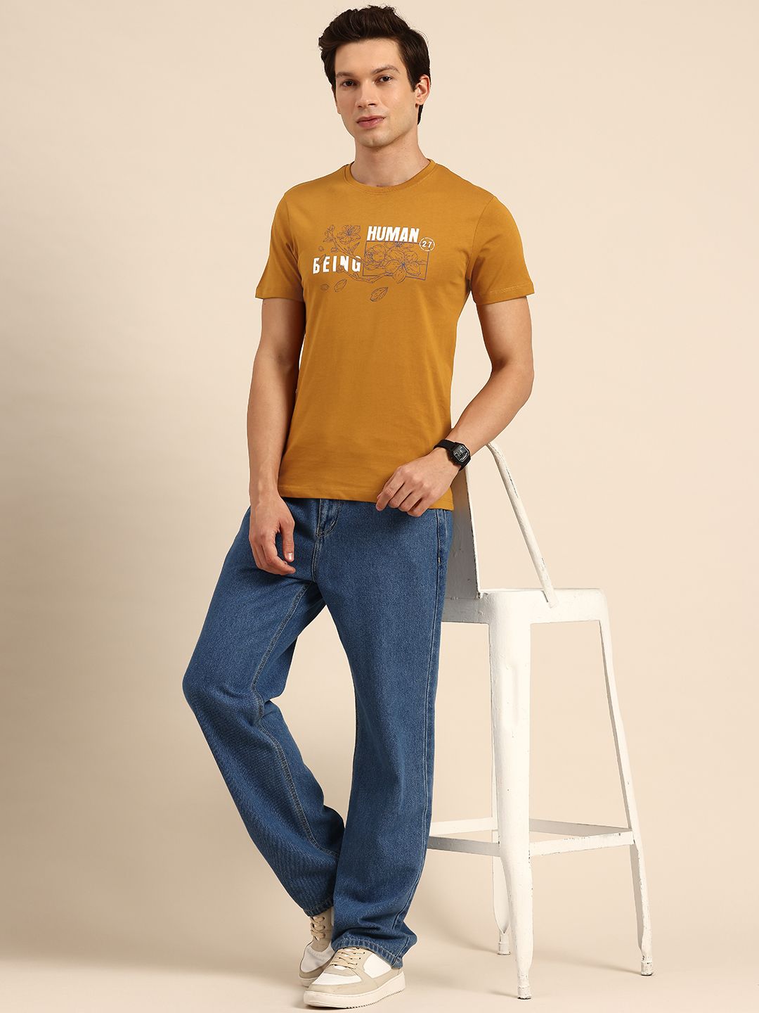 Being Human Brand Logo Printed Pure Cotton Slim Fit T-shirt