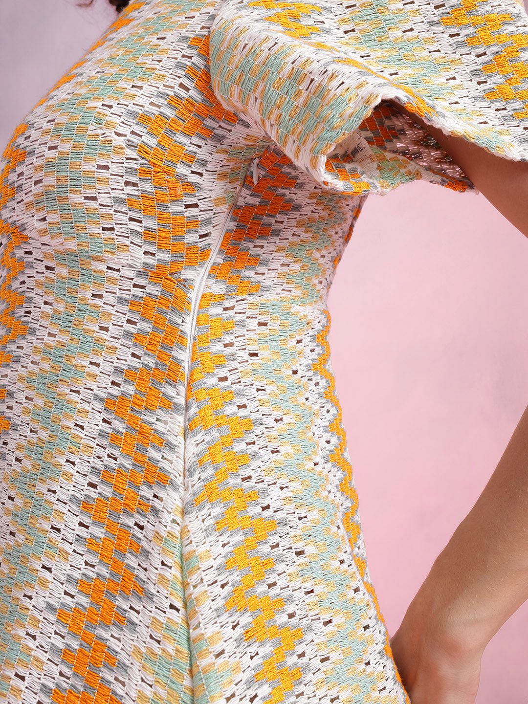 DressBerry Crochet Flared Sleeve A-Line Midi Dress