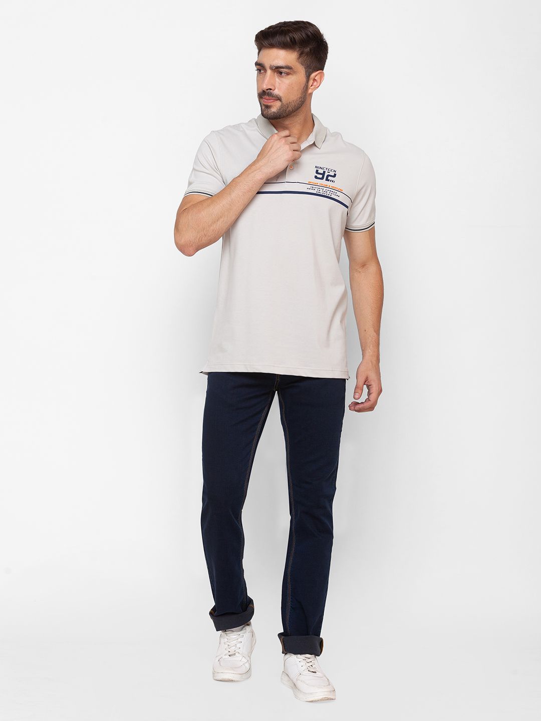 SPYKAR Typography Printed Polo Collar Slim Fit Casual T-shirt