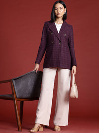 all about you Peak Lapel Checked Double-Breasted Blazer