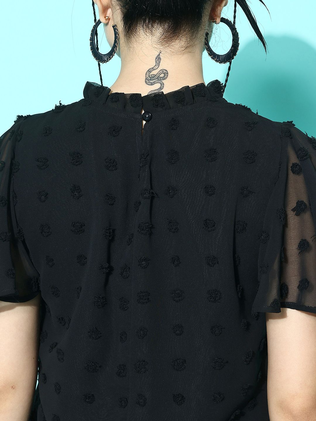 Berrylush Flutter Sleeve Dobby Blouson Top