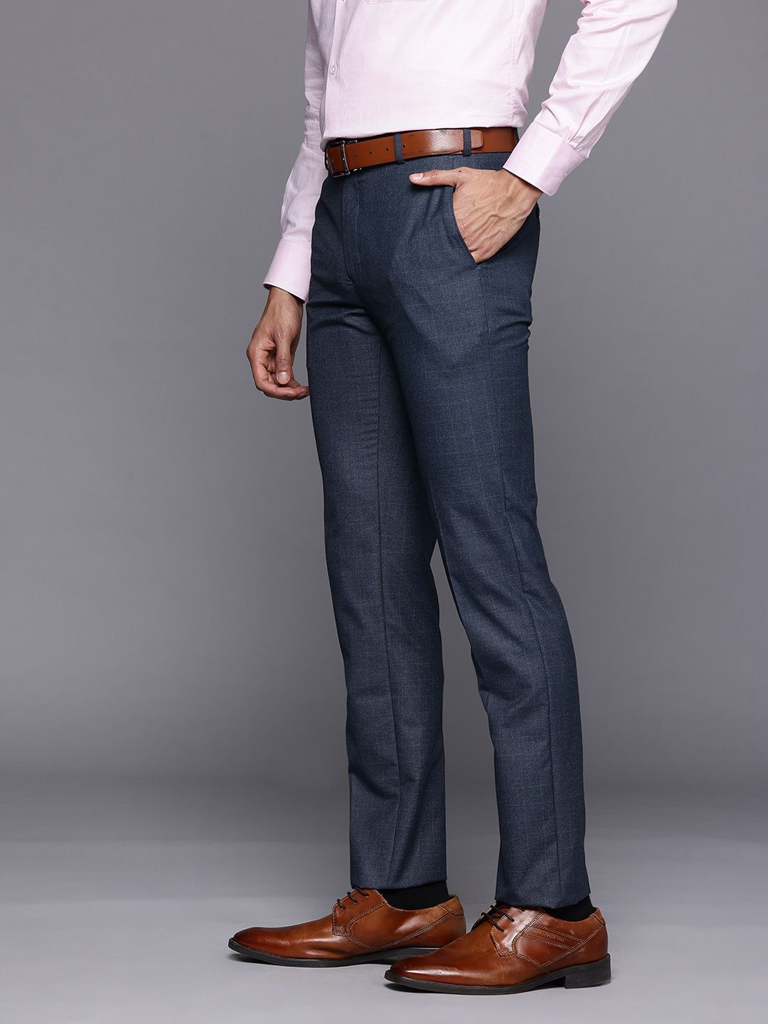 Raymond Men Checked Slim Fit Formal Trousers